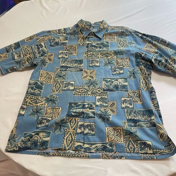 Reyn Spooner VTG Blue Palm Short Sleeve Button Up Shirt Size XL - Picture 1 of 8